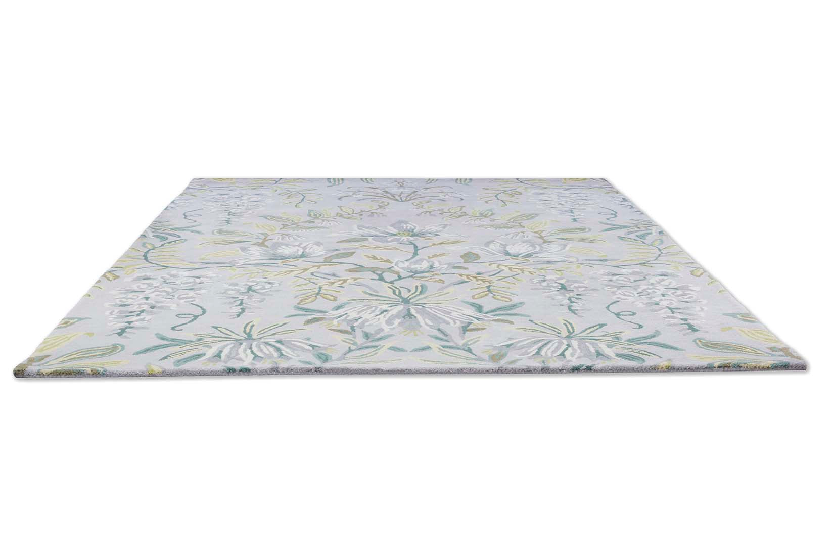 Grey wool and viscose rug with floral design
