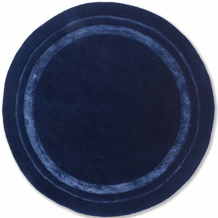 Plain blue wool and viscose circular rug 
