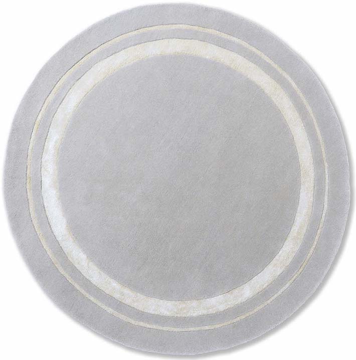 Plain grey and silver wool and viscose circle rug 
