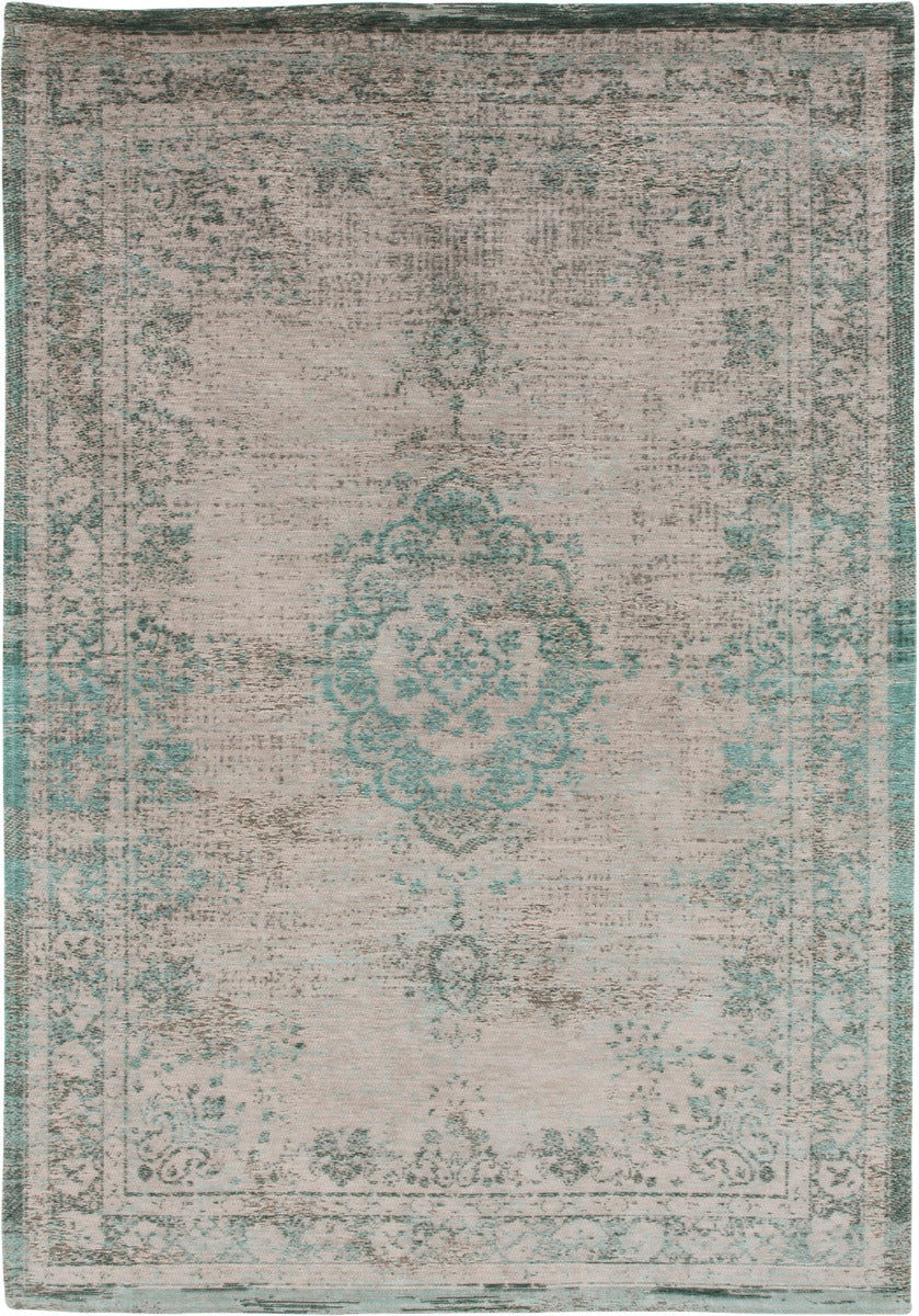 Grey flatweave rug with faded persian design