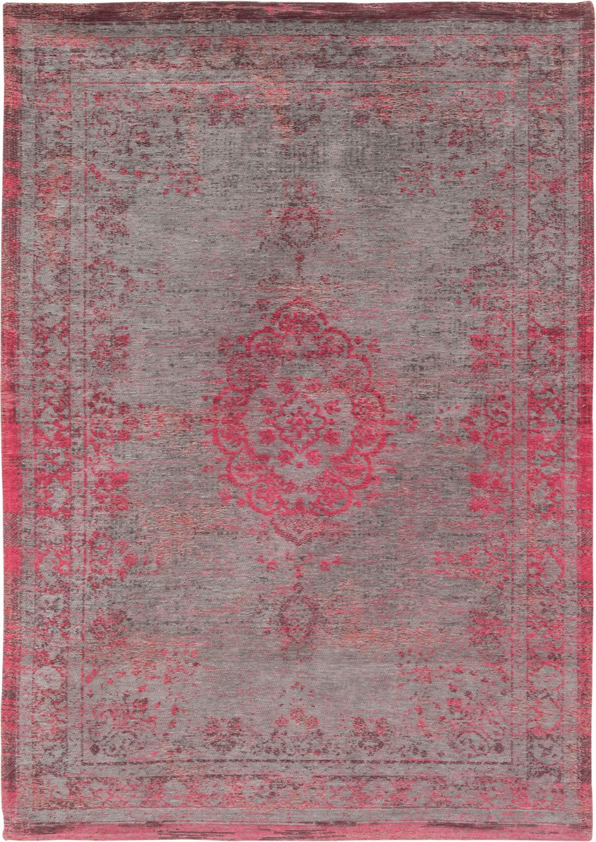 Grey and pink flatweave rug with faded persian design