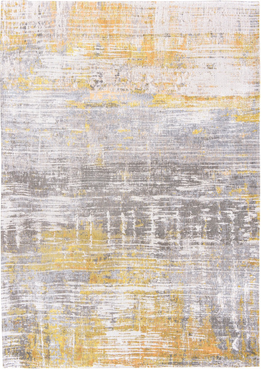 Flatweave rug with abstract stripe pattern in yellow, grey and ivory white