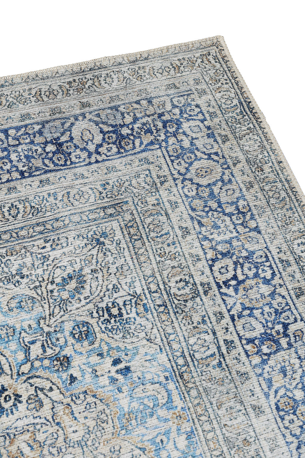 Blue and grey bordered vintage style rug