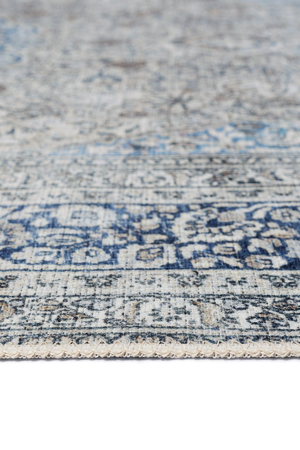 Blue and grey bordered vintage style rug