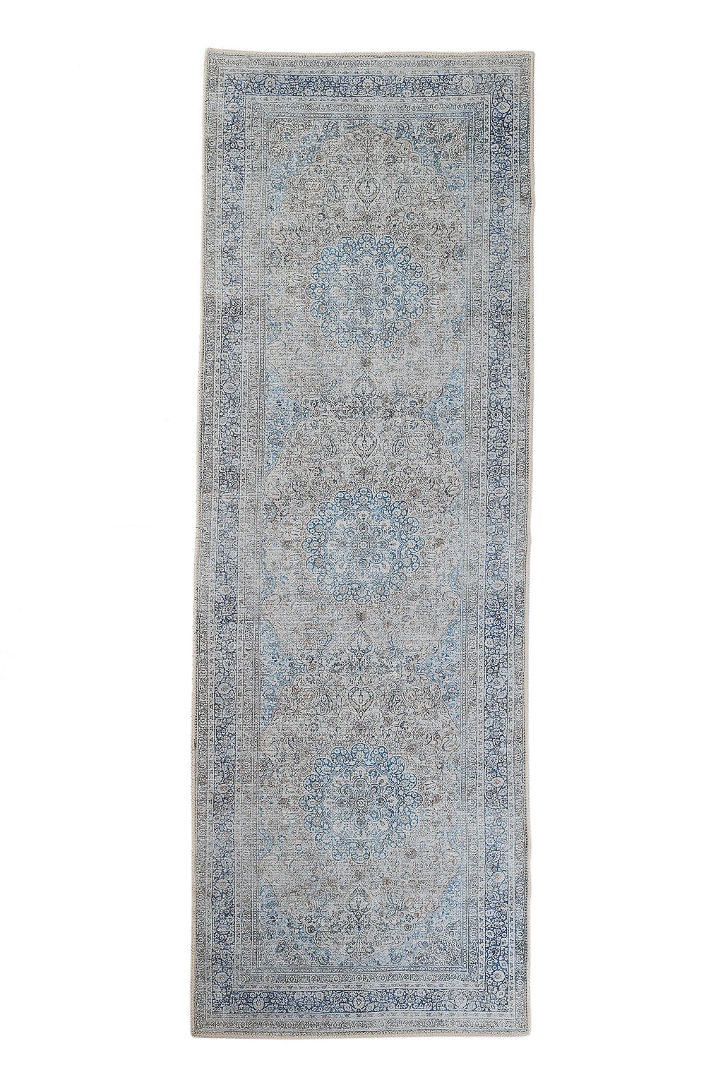 Grey and blue bordered vintage style runner