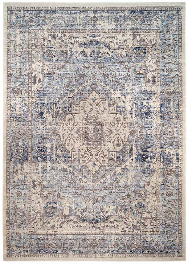 Persian style area rug in blue and grey