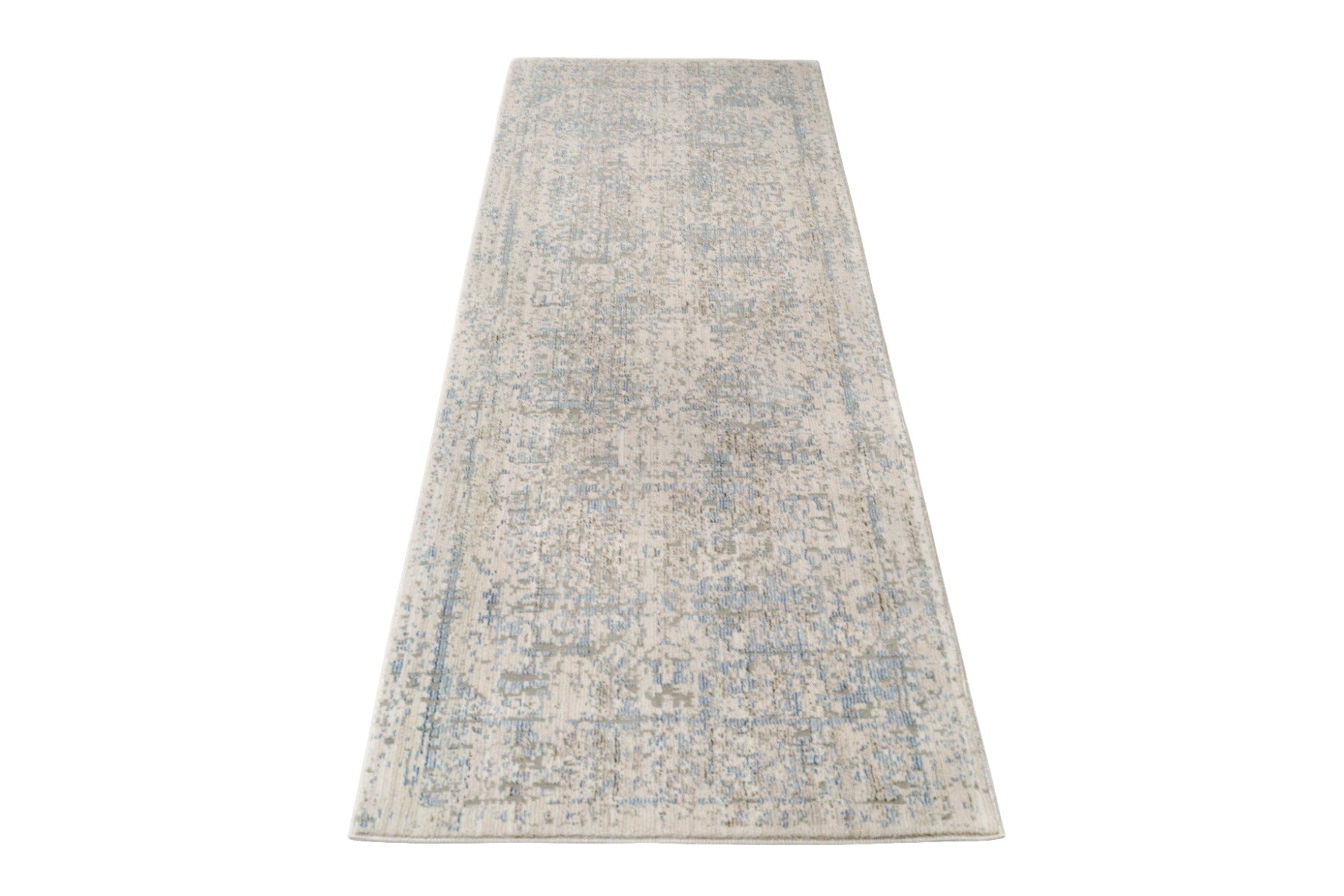 Persian style hallway runner in blue and grey