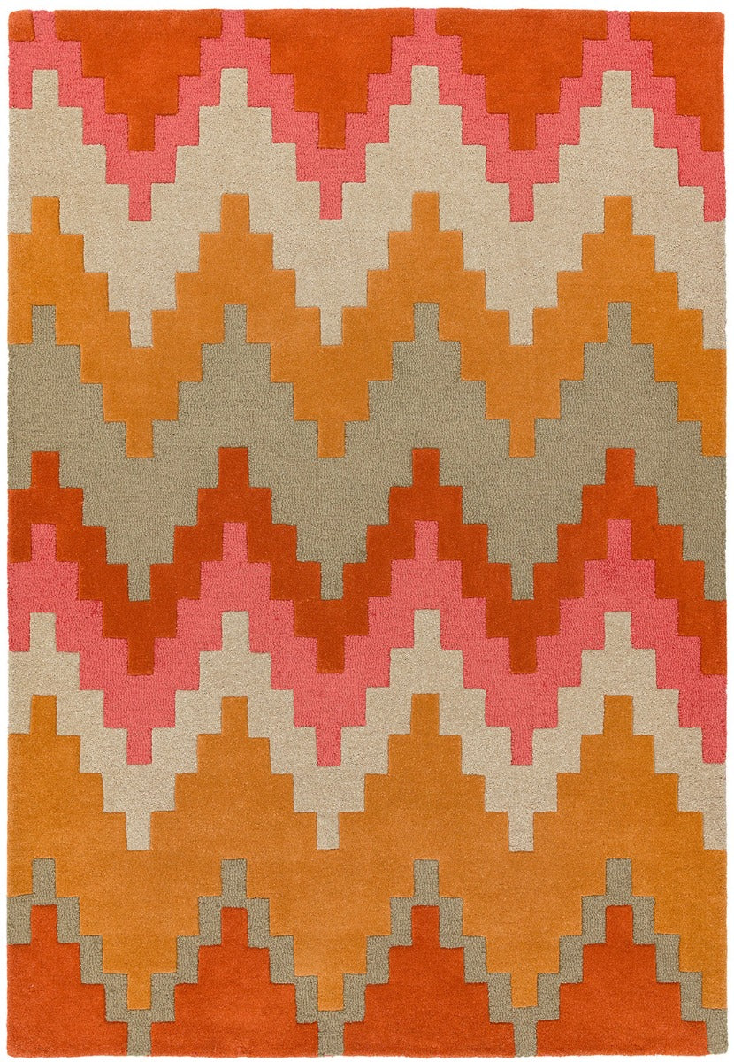 orange and red geometric rug