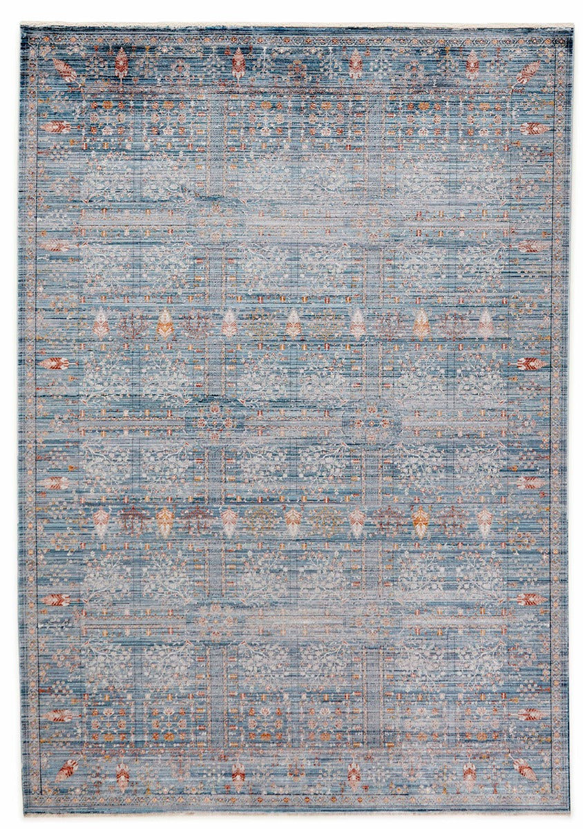 Blue heritage area rug with traditional pattern
