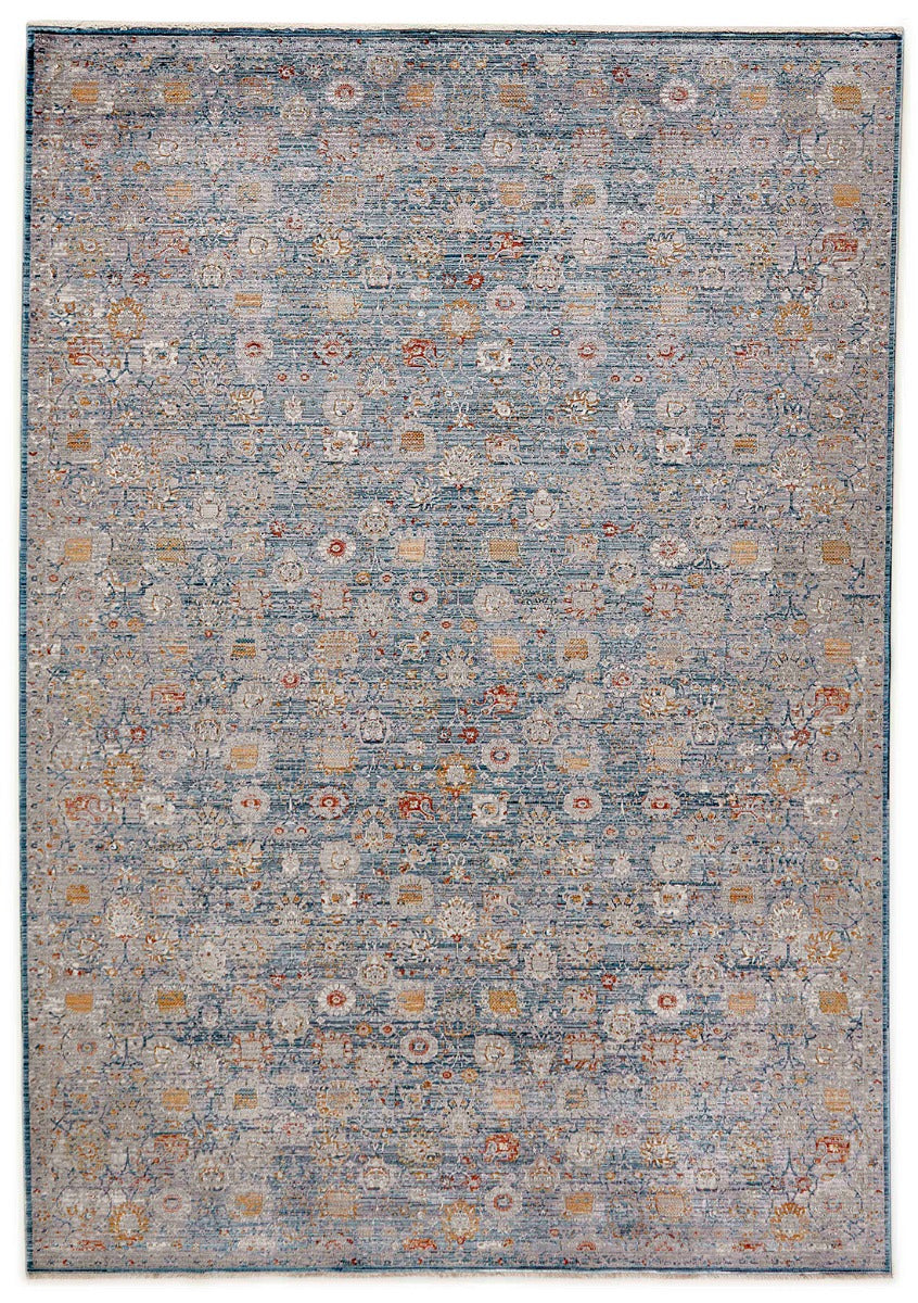 Floral blue heritage area rug with traditional pattern
