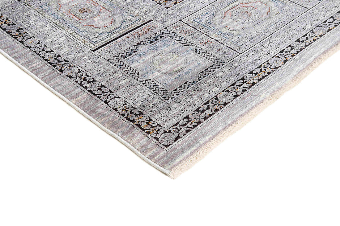 Ornate Silver heritage area rug with traditional pattern
