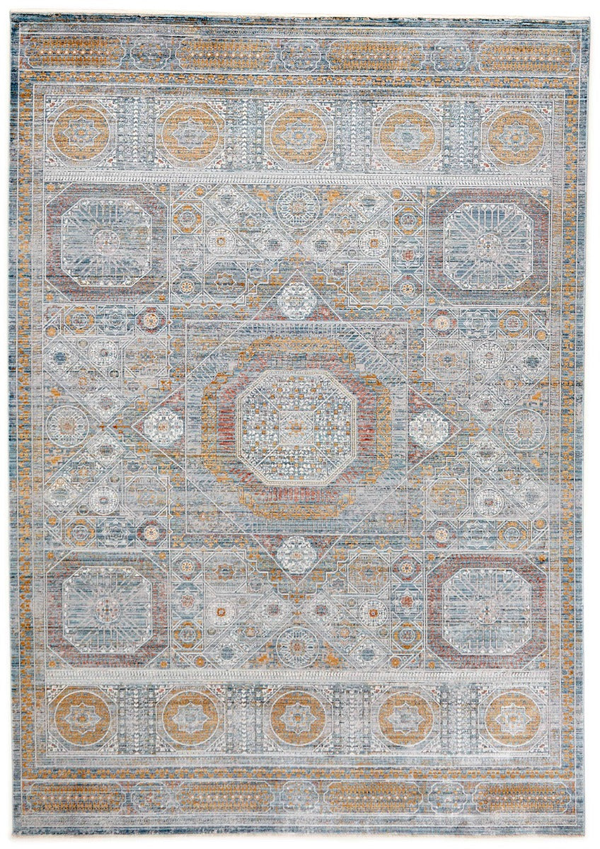 Ornate blue heritage area rug with traditional pattern
