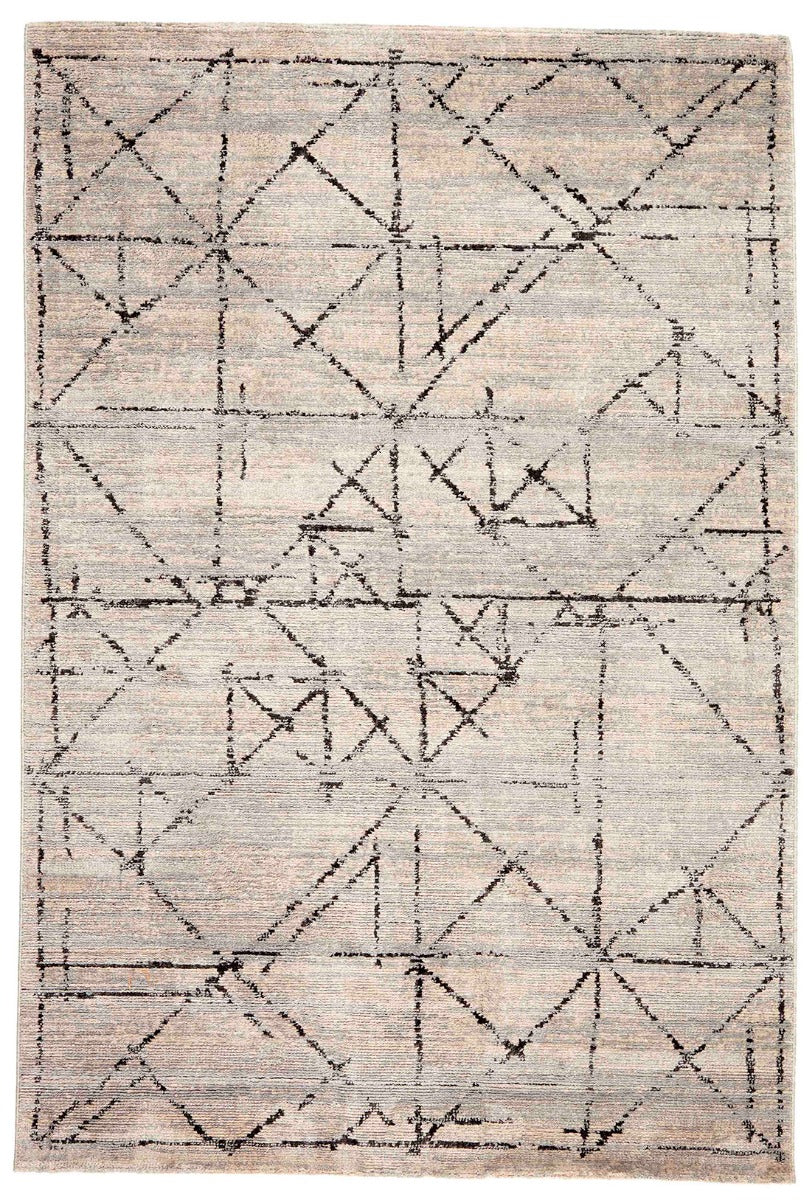 Beige rug with black geometric pattern
