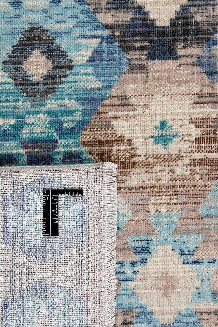 Multicolour traditional style Kilim rug with shades of blue
