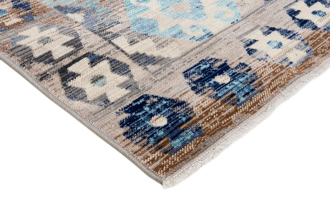 Multicolour traditional style Kilim rug with shades of blue
