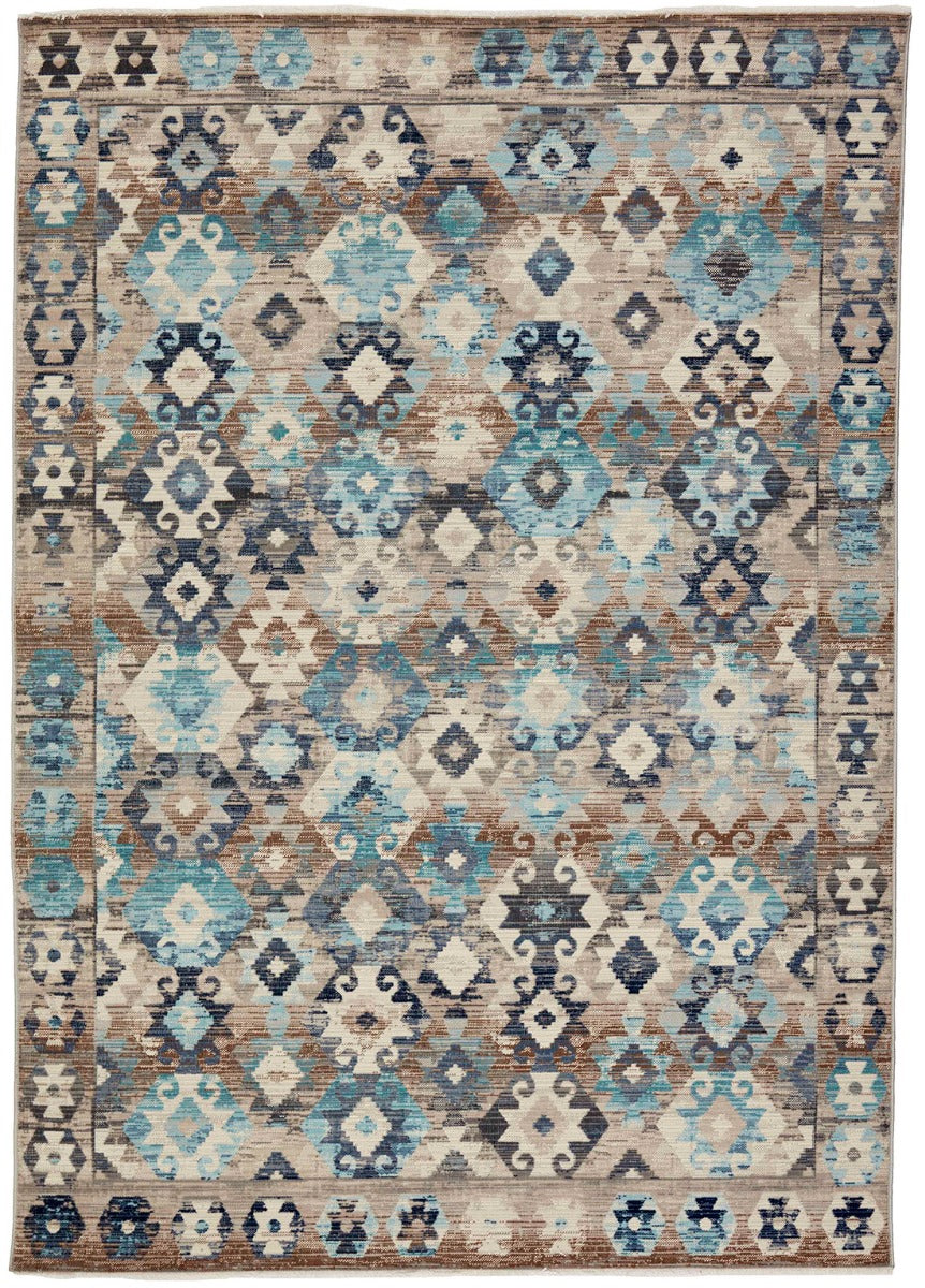 Multicolour traditional style Kilim rug with shades of blue
