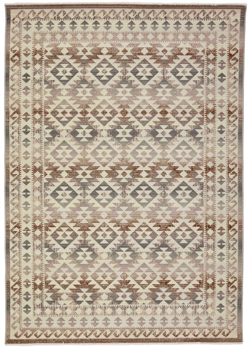 Traditional style Kilim rug with multicolour pattern in shades of brown 
