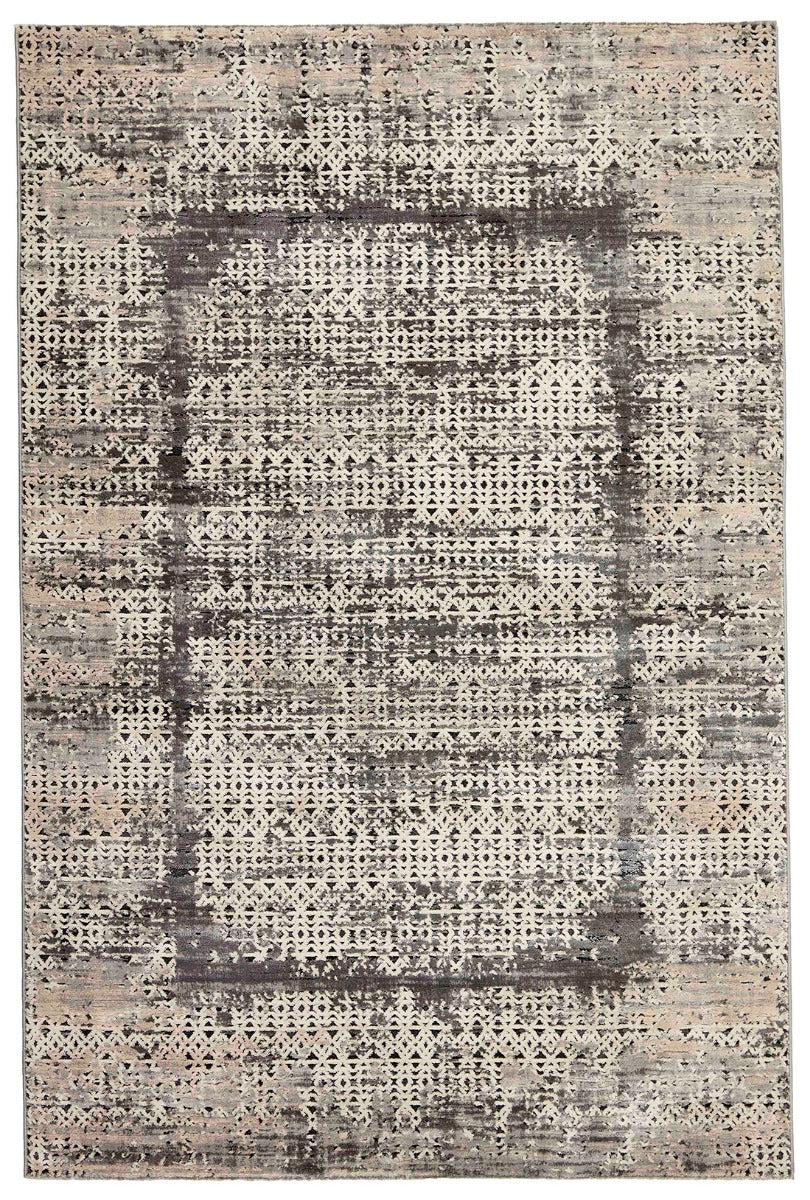 Modern style rug with abstract rectangle pattern in shades of grey
