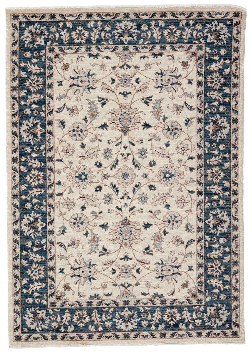 Traditional cream & blue Ziegler-style rug with floral motif 
