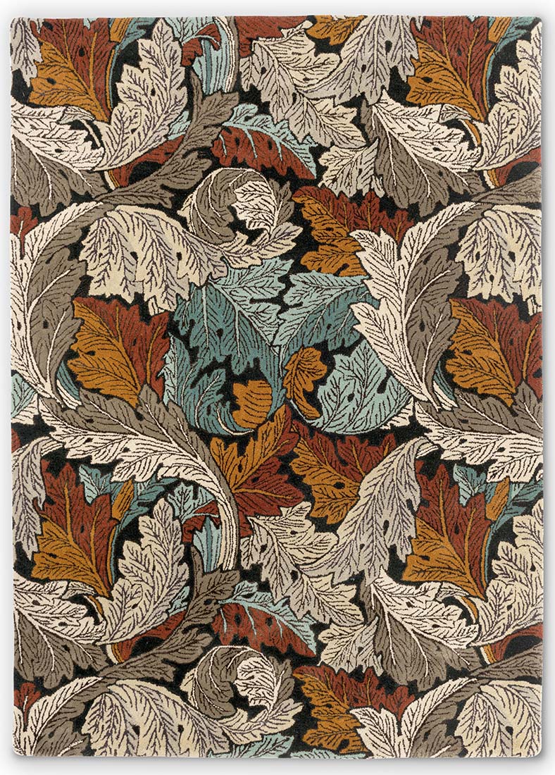 autumnal coloured wool rug with leaf design 