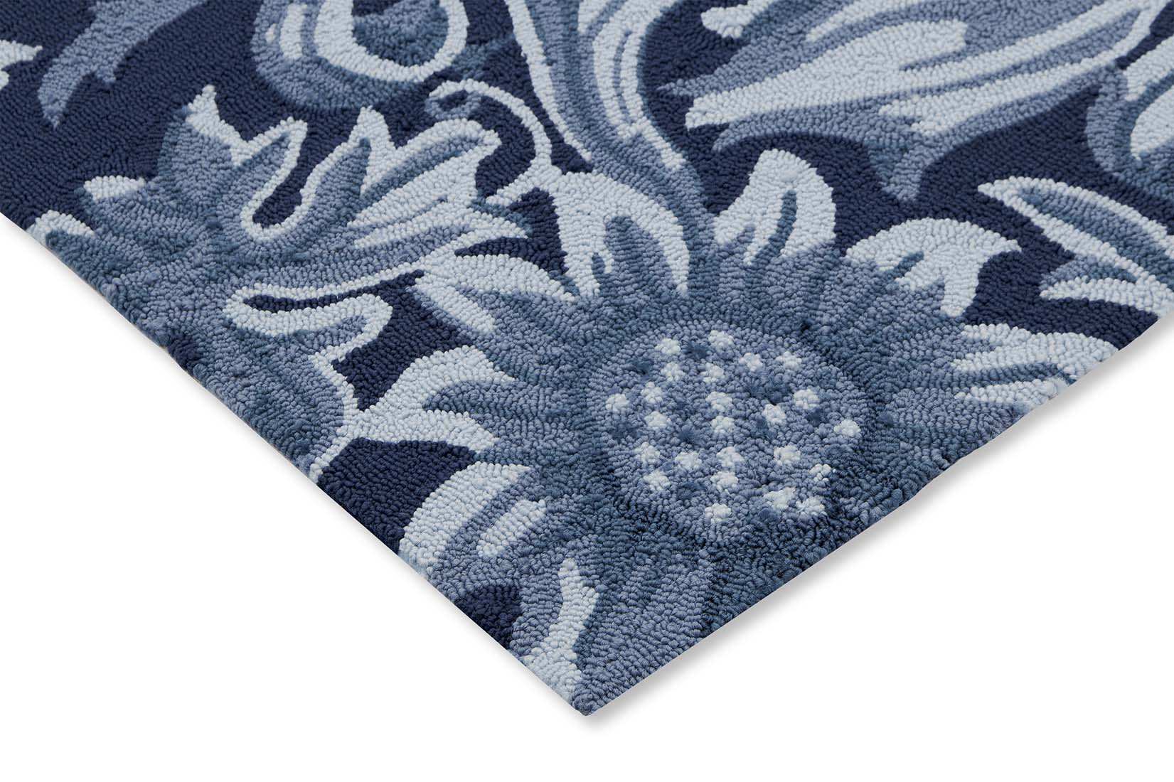 blue indoor/outdoor rug with floral pattern
