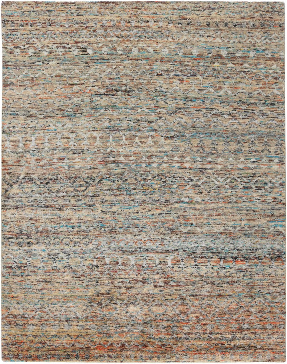 multicolour rug woven from recycled sari silks
