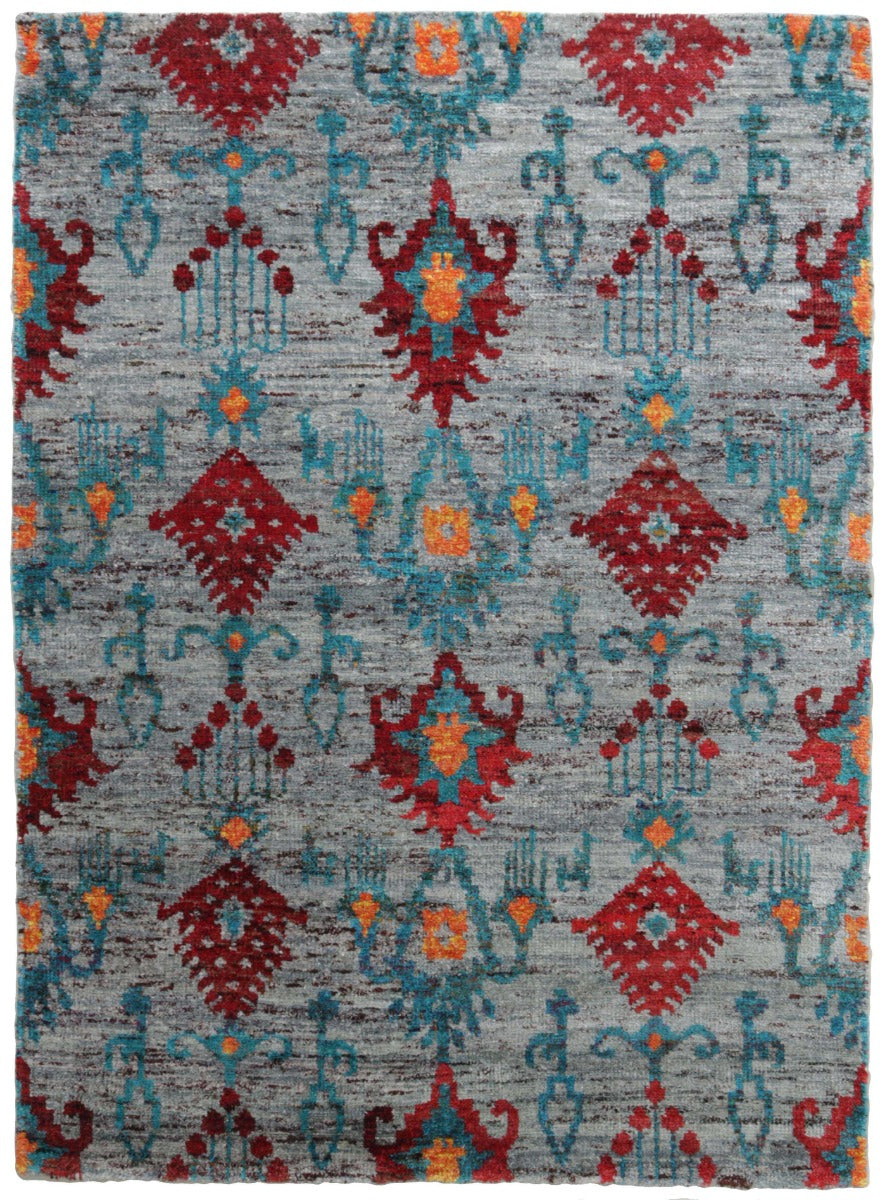 multicolour rug woven from recycled sari silks