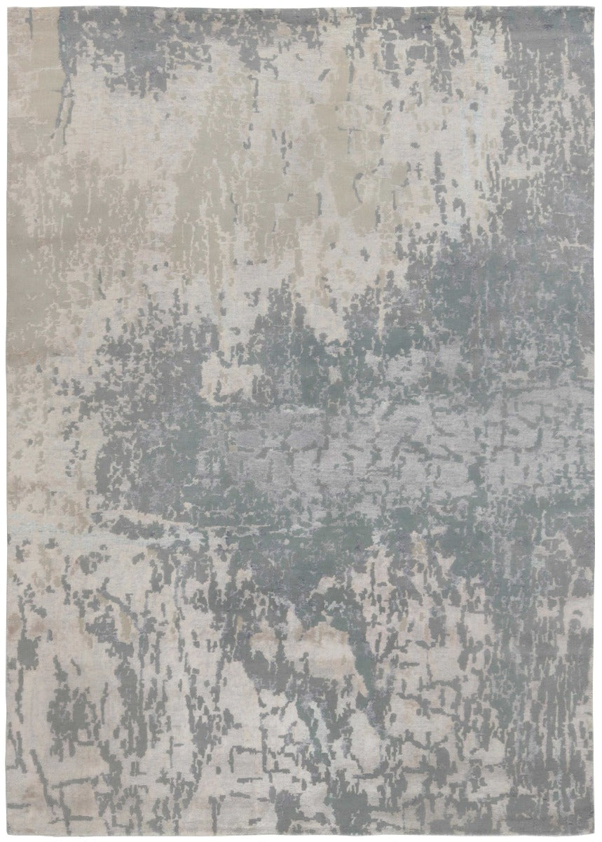 beige, grey and blue abstract rug
