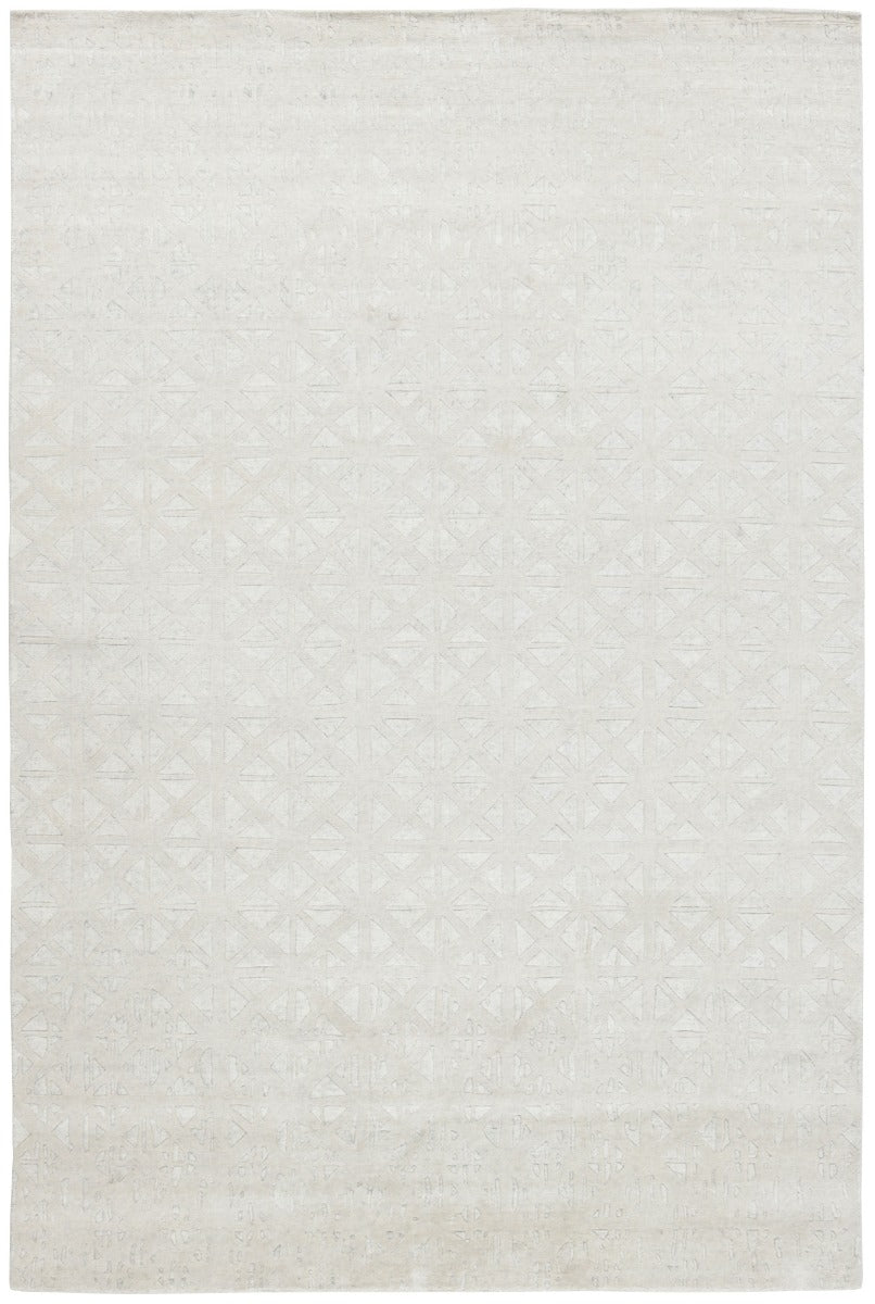 wool and viscose rug with a geometric design in white