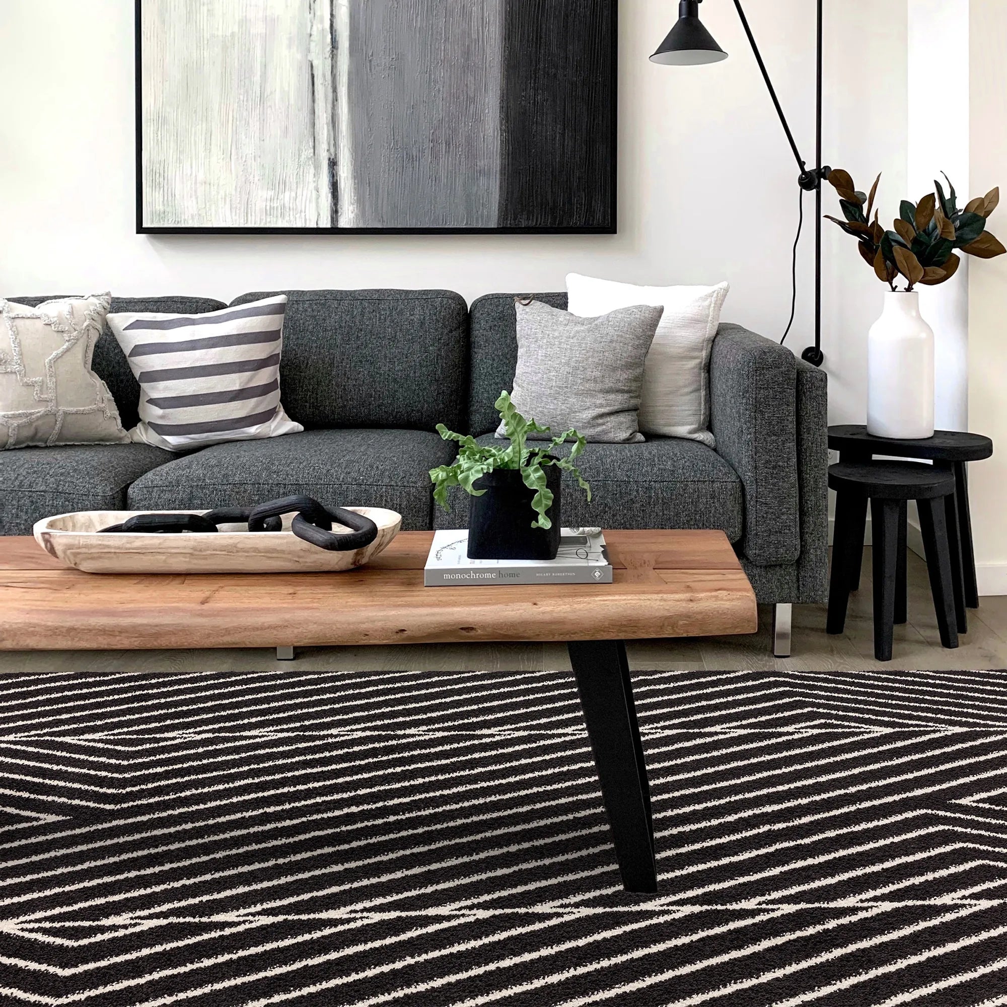 abstract black flatweave rug