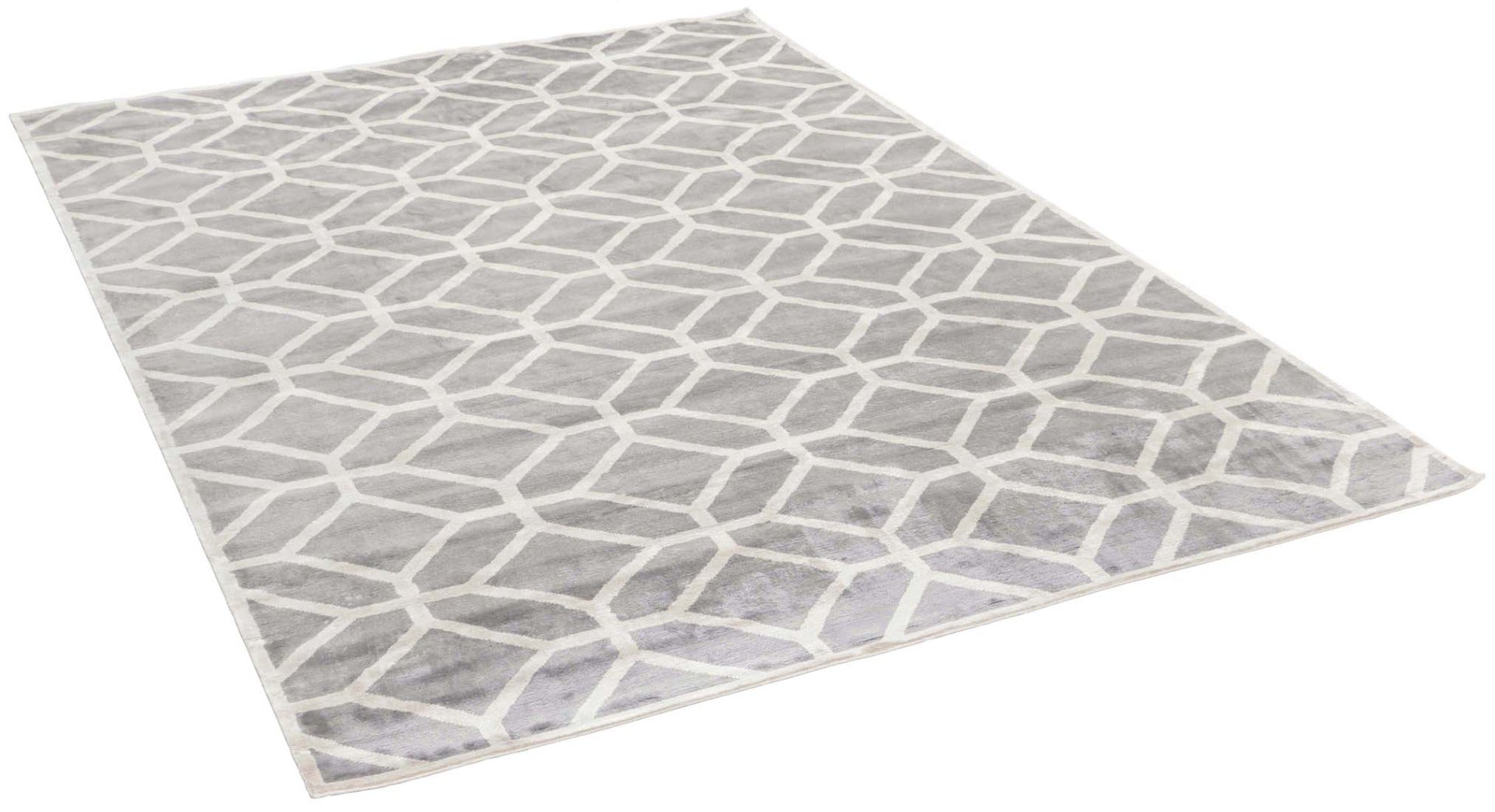 geometric area rug in grey and white

