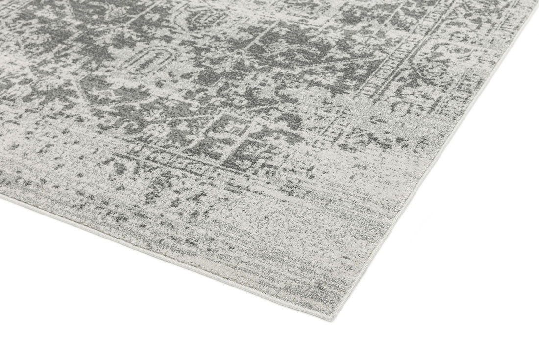 grey rug with an oriental design