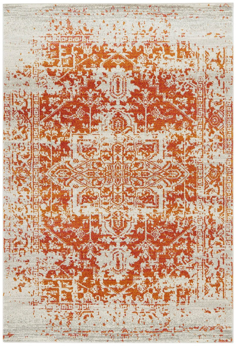 orange rug with an oriental design
