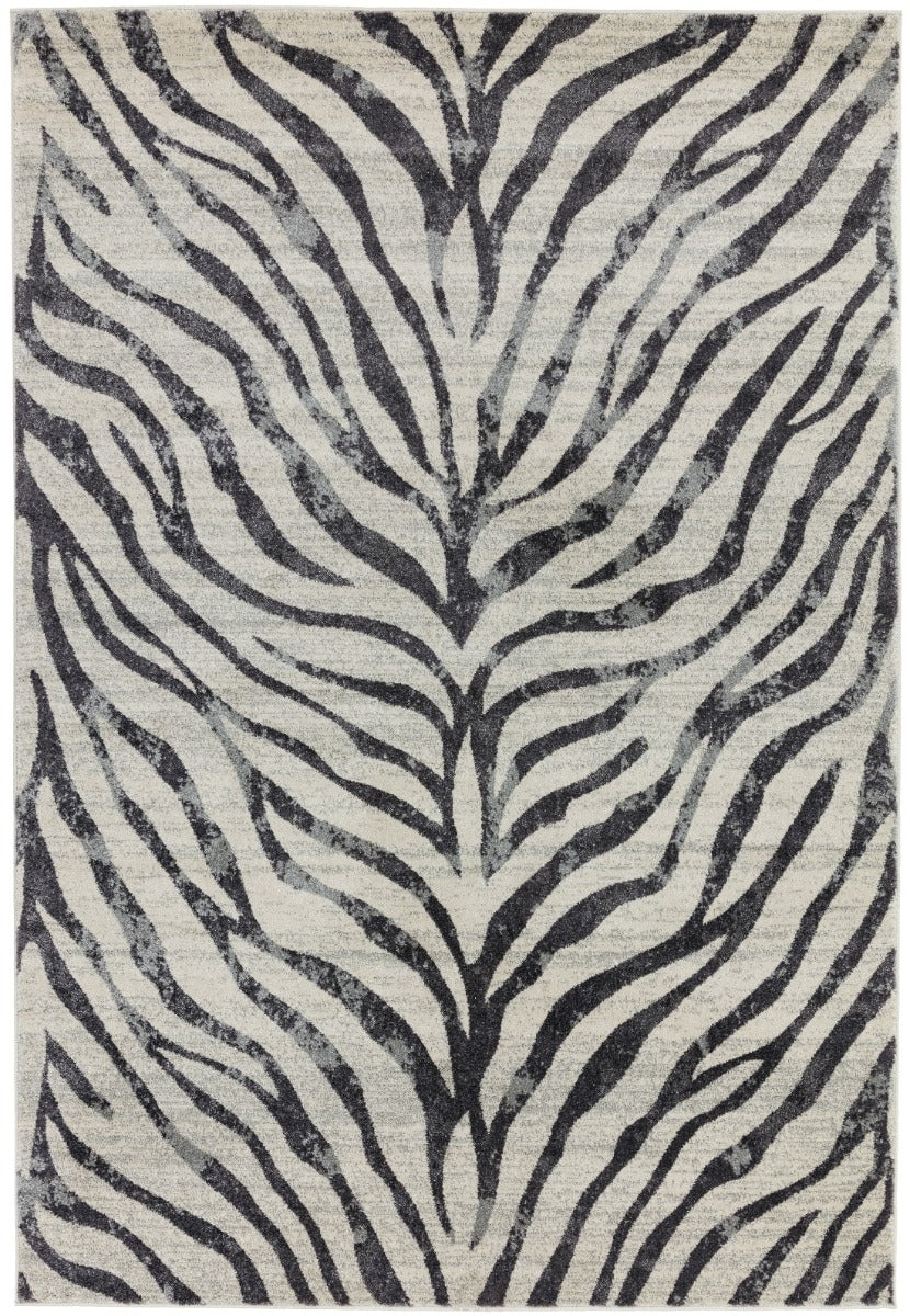 grey and white zebra print rug