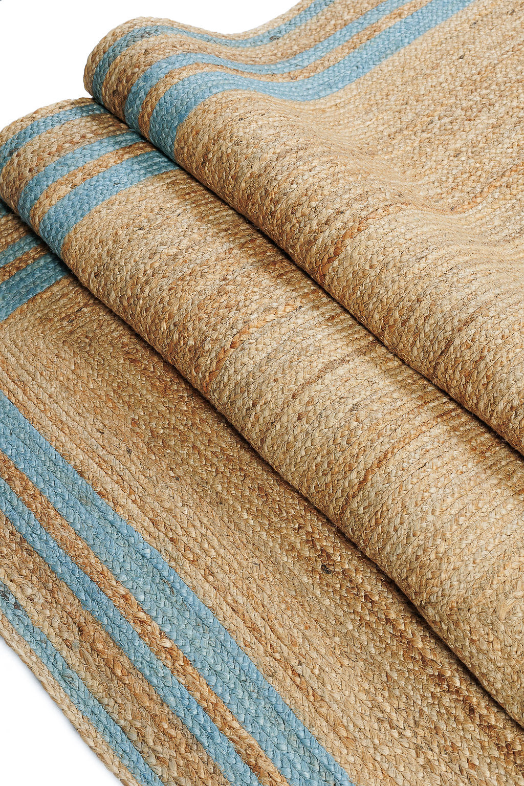 jute rug with light blue border