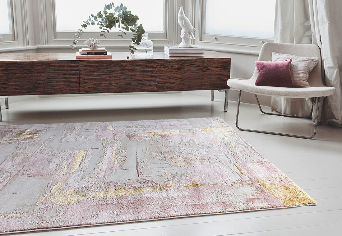 abstract pink and grey rug