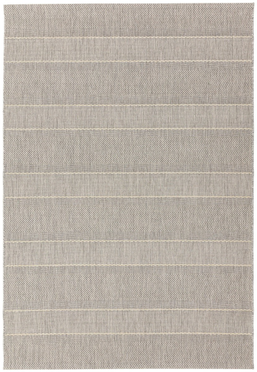 Woven beige and white rug with stripe pattern