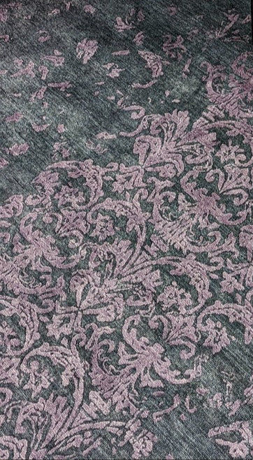 Authentic oriental rug with a damask pattern in black and purple