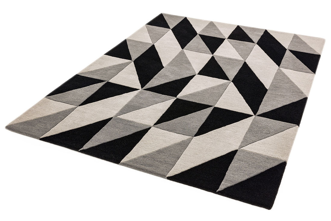monochrome black and white geometric rug