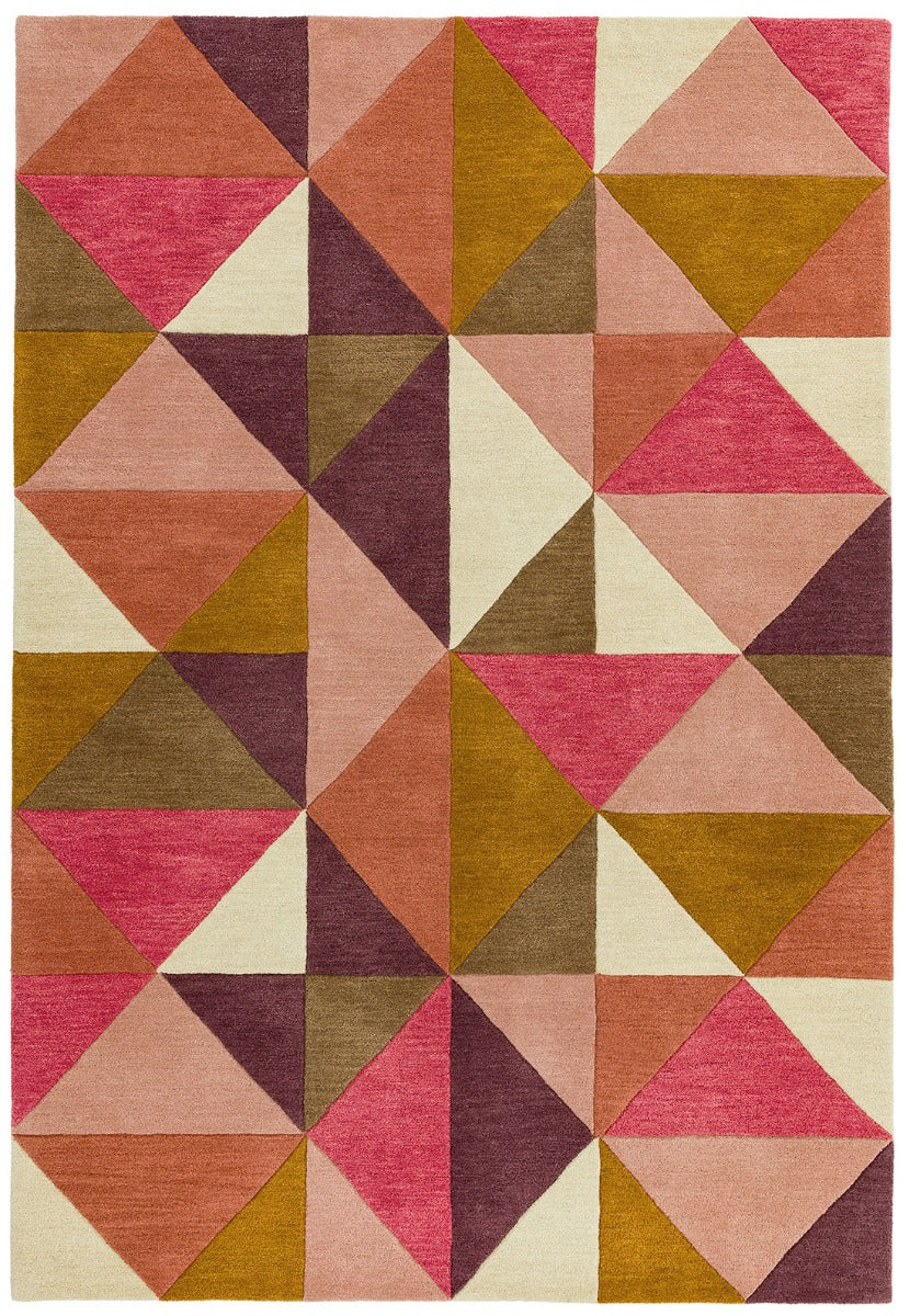 multicolour geometric rug in pink purple and brown