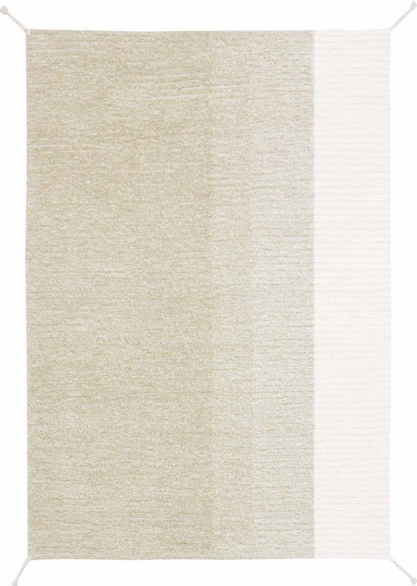 reversible textured rug in green and ivory with ombre design
