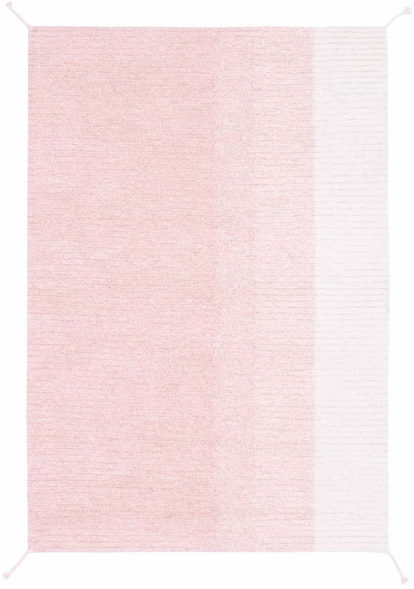 reversible textured rug in pink and ivory with ombre design