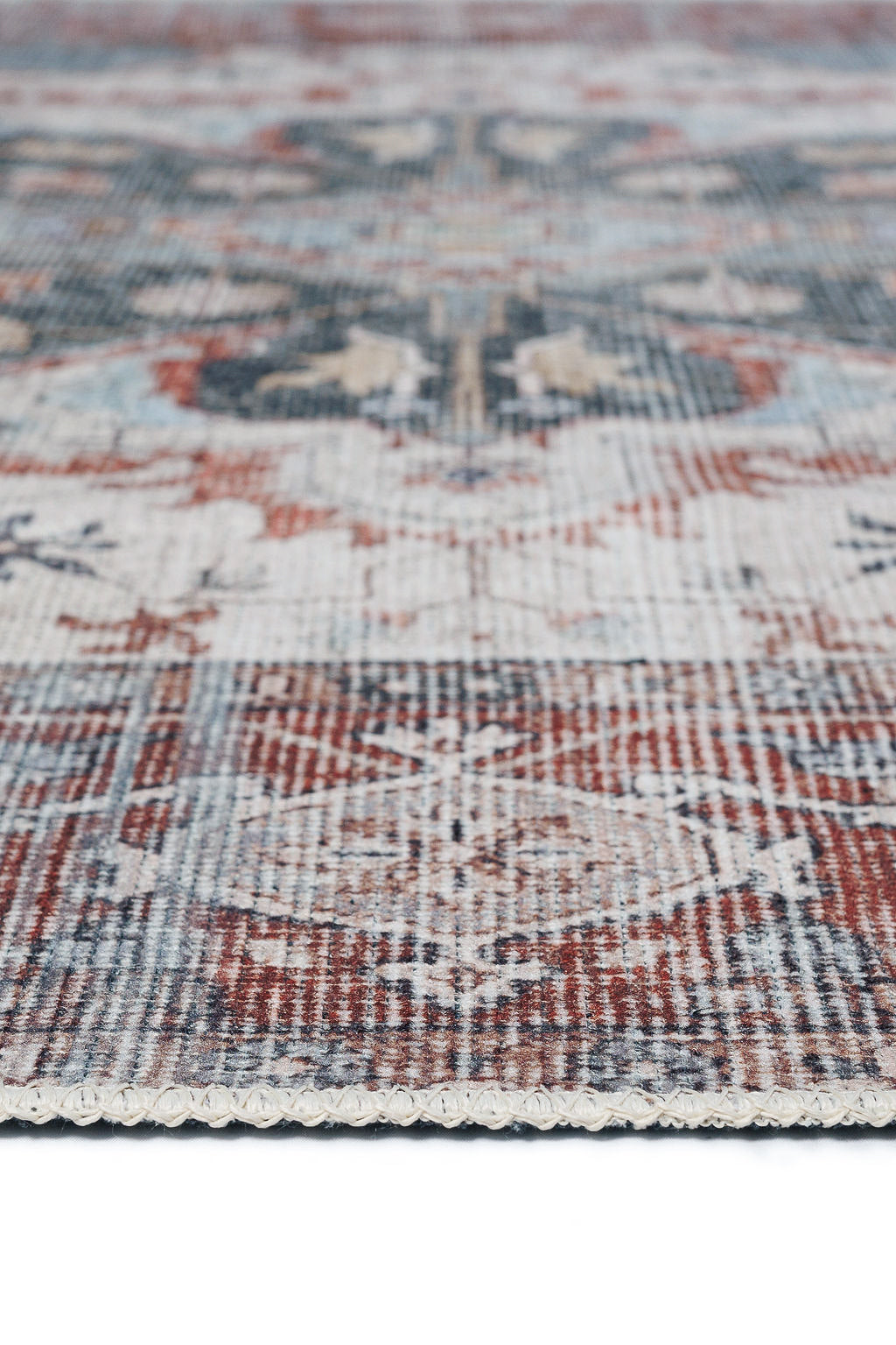 Bordered red and blue vintage style rug