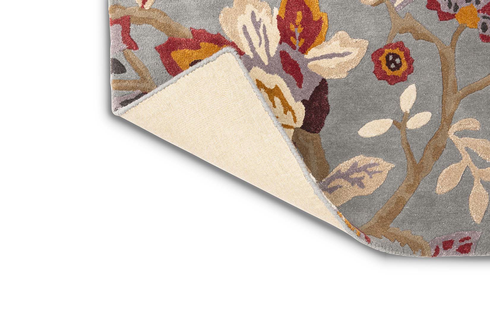 grey wool and viscose rug with multicolour floral design
