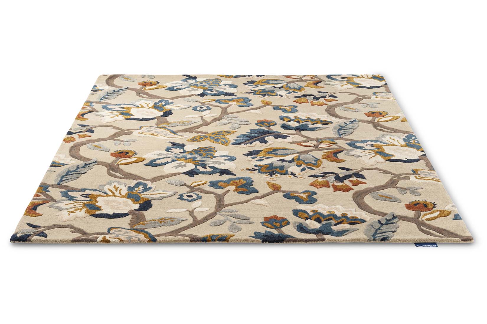 stone coloured wool and viscose rug with multicolour floral design
