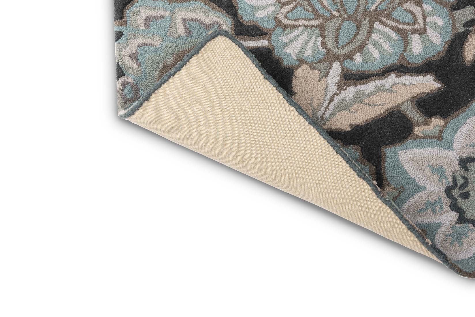 grey wool rug with allover floral print
