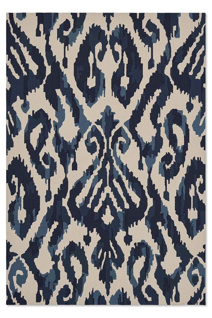 blue indoor/outdoor rug with abstract pattern
