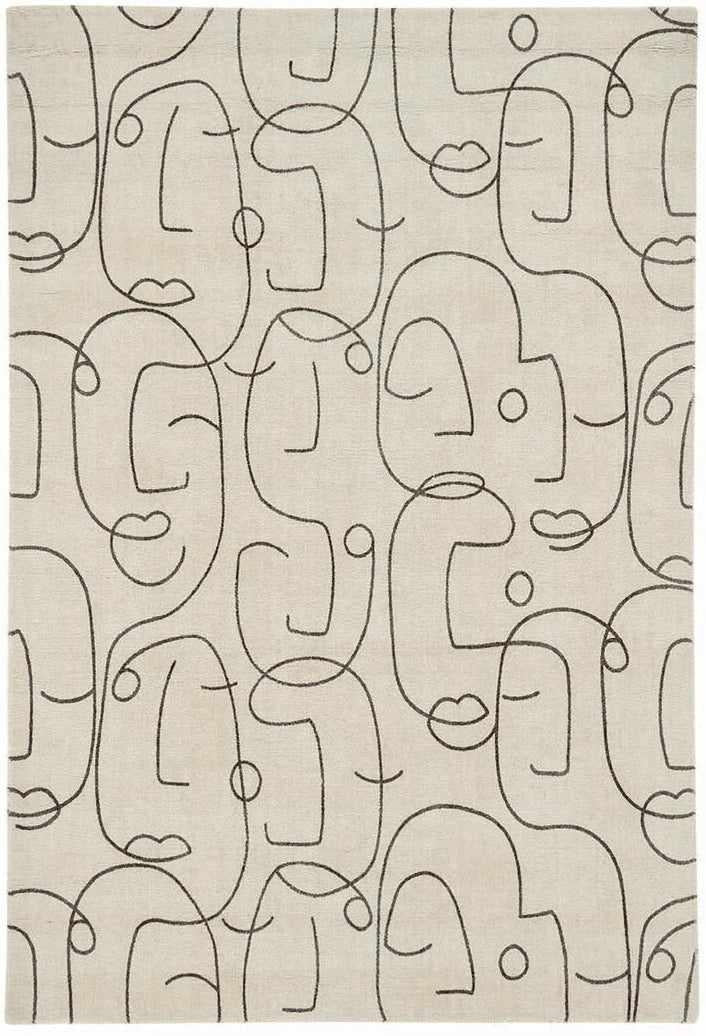 wool rug with an abstract facial print