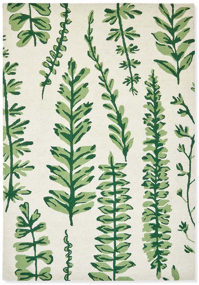 fern printed rug in green and cream 
