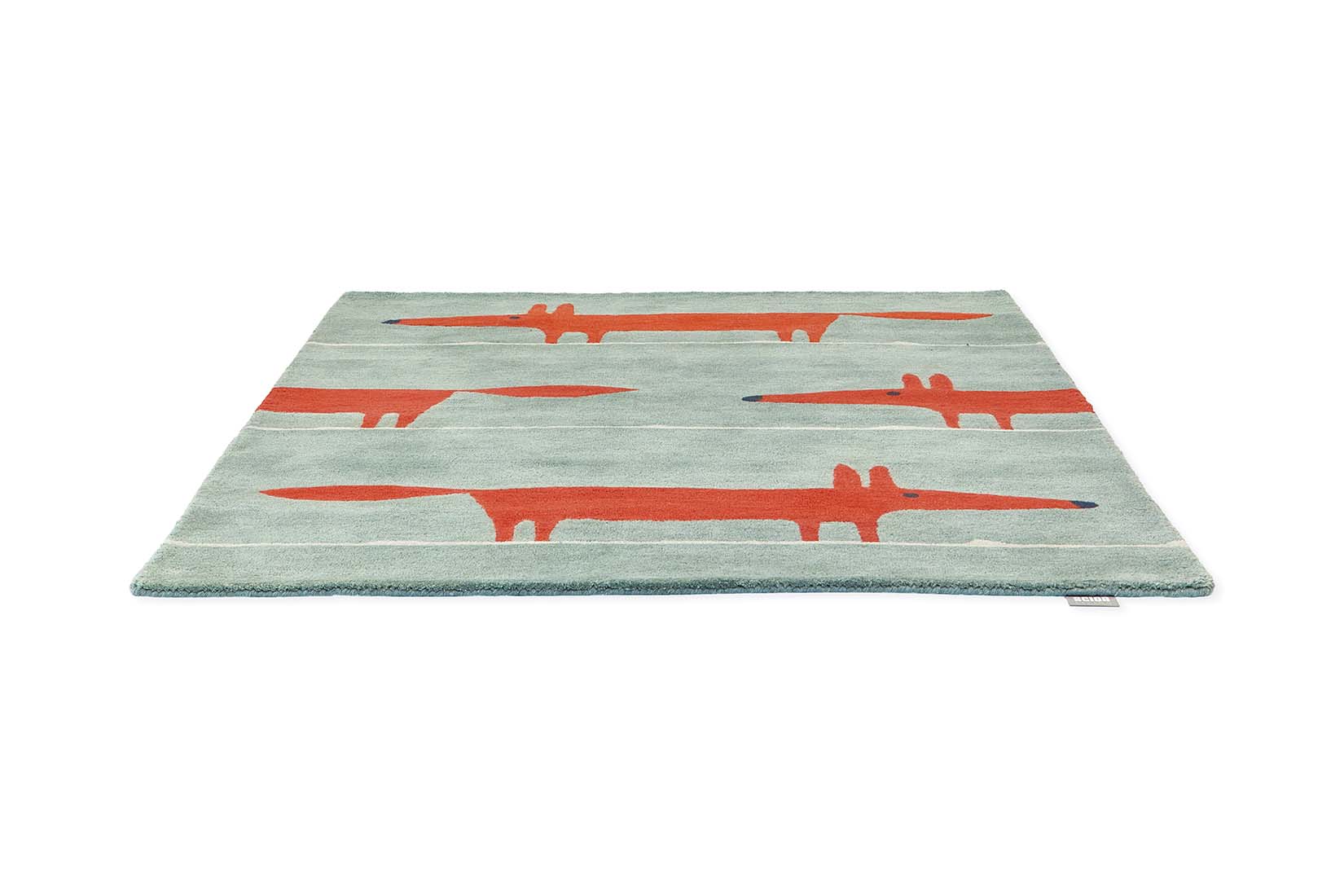 red and blue rug with fox print
